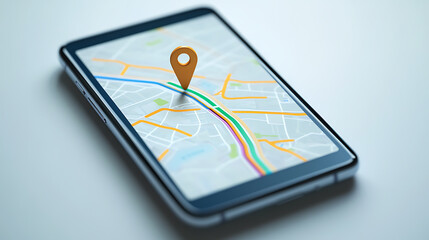 Navigation on the go! A smartphone displays a detailed map with a location pin, symbolizing travel, technology, and urban exploration. Find your way with ease.