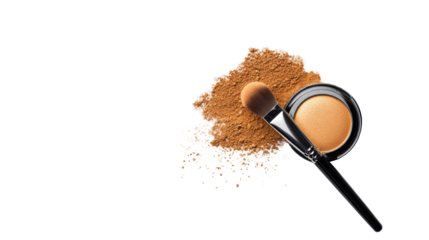 Makeup Powder and Brush on Transparent Background