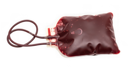 Blood bag with red blood cells isolated on transparent background