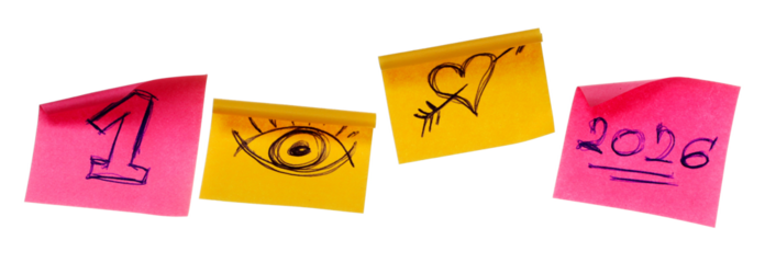 Collection of different colored sheets of note papers, curled corner with drawn symbols and signs, isolated on white background, clipping path