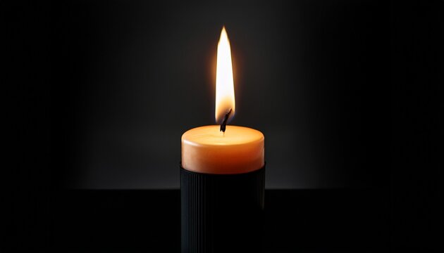 Single Candle Flame Casts Stark Shadow On Black Flame Still Life - Powered by Adobe
