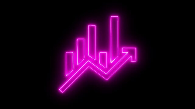 Neon Business growth concept in graph chart showing marketing sales profit increasing to future target. Business graph success Statistics bars columns growth animation