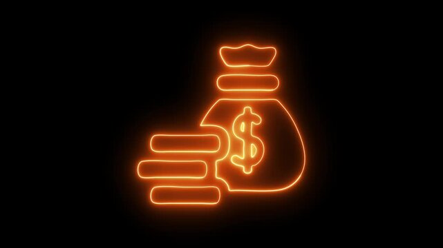 Abstract neon dollar icon animation on black background, money concept video .Money cash, digital currency market, USDT, bank.