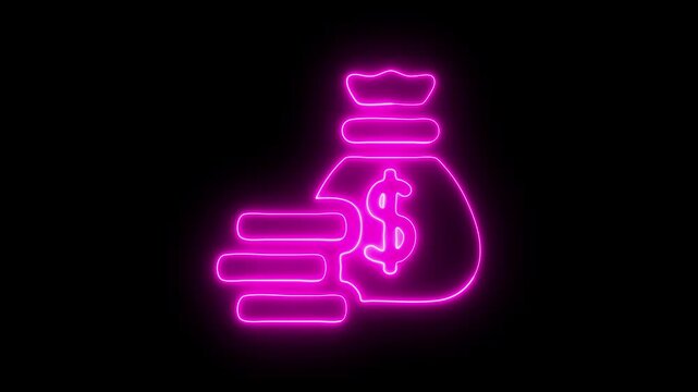 Abstract neon dollar icon animation on black background, money concept video .Money cash, digital currency market, USDT, bank.