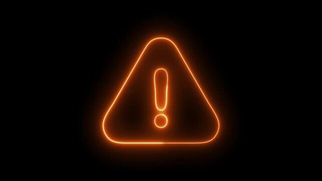Animation of glowing neon Warning attention icon signal , alert , risk , safety, danger road warning sign animated .neon sign Warning alert icon isolated .Warning attention icon