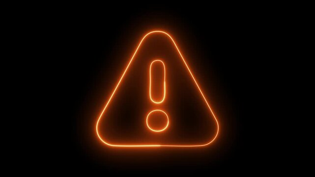 Animation of glowing neon Warning attention icon signal , alert , risk , safety, danger road warning sign animated 4k video, danger risk alert road warning sign stop error signal emergency issue sign 