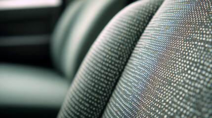 A close up of a seat with a patterned fabric