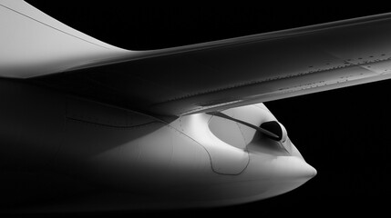 A plane wing is shown in black and white