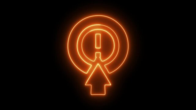 Neon power reset button sign animation with arrow icon.  Neon power button animation Neon power sign. Neon power button animation. Glowing Button Turn on and Off Animation.
