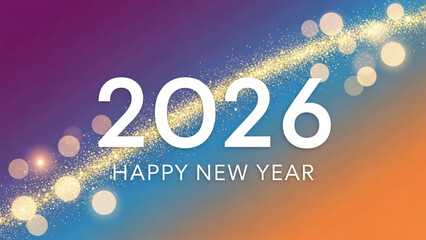 Happy new year 2026 text on colorful abstract bokeh background with light streak