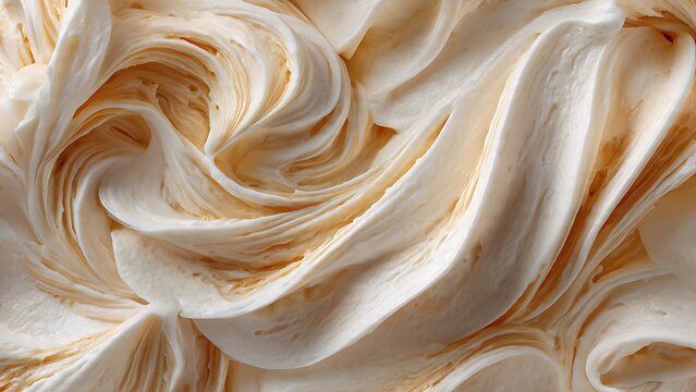 Abstract swirls and textures of creamy frosting or whipped topping creating a visually pleasing and appetizing close-up abstract pattern