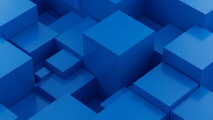 Obraz premium A collection of blue cubes arranged in a complex geometric pattern viewed from above