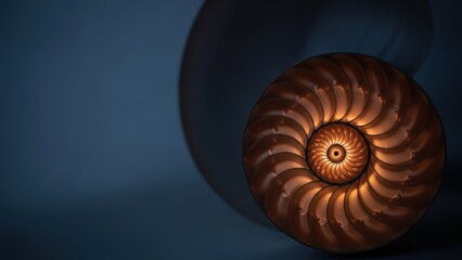 Nautilus shell glowing with warm light in dark background