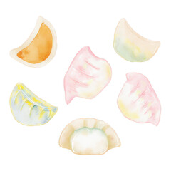 Watercolor Dumpling Set Illustration