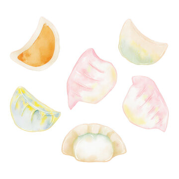 Watercolor Dumpling Set Illustration