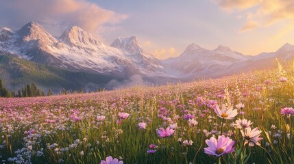 A picturesque alpine meadow covered in soft
