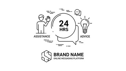 Customer Support Illustration in Simple Monochrome Style with Minimalist Design for Online Messaging Platform Branding