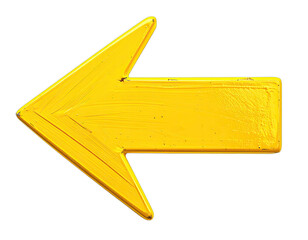 A vibrant, textured golden arrow pointing left against a stark, black background