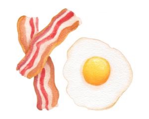 Watercolor Bacon and Egg: Simple Breakfast Illustration