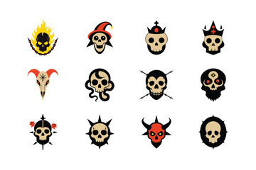 Edgy skull collection design pack for modern tshirt print and streetwear branding Vector illustration