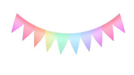 Pastel pennant banner colorful party decoration festive garland cheerful celebration hanging triangle flag event ornament joyful mood rainbow gradient isolated on transparent background
