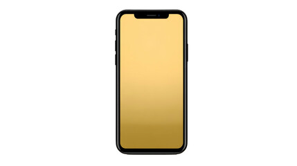 Smartphone with blank gold screen, modern black mobile device, isolated on transparent background, minimal design, technology concept, digital communication, sleek and elegant appearance