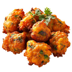 Crispy vegetable pakoras isolated on transparent background