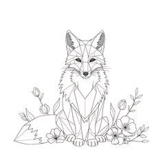Obraz premium Geometric fox amongst flowers isolated on transparent background