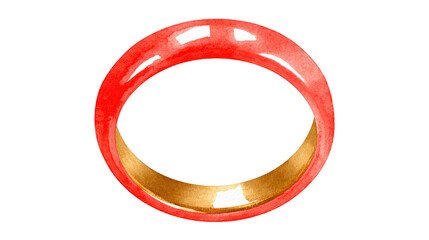Red ring gold interior shiny round jewelry elegant simple fashion accessory isolated watercolor illustration vibrant color modern style minimal design decorative artistic glossy finish unique hand