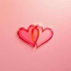 A square romantic poster style composition featuring two soft abstract heart shapes gently overlappi