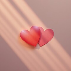 A square romantic poster style composition featuring two soft abstract heart shapes gently overlappi