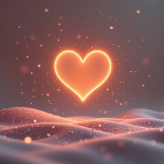 A square minimal Valentine scene with a single glowing heart form floating above a soft gradient bac