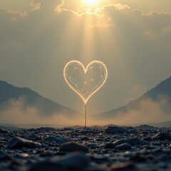 A square romantic minimalist design with a single delicate heart placed near the center surrounded b