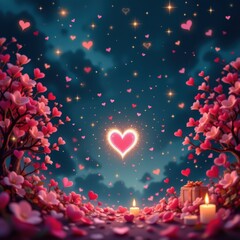 A square gentle romantic scene with faint sparkles rising upward toward a softly glowing heart shape