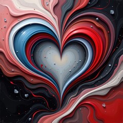 A square artistic abstract Valentine composition featuring fluid ribbon like shapes swirling toward