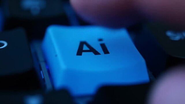 Closeup of a keyboard key labeled AI, representing artificial intelligence technology