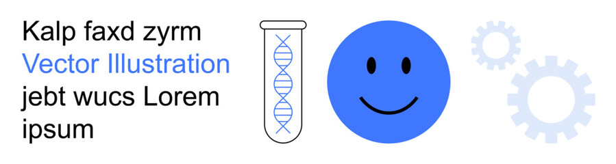Obraz premium Science, technology, genetics, biotechnology, research, innovation. DNA helix in a test tube, a happy face and gear icons. Science and technology integrated with genetics and innovation concepts