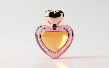 Luxury rose gold heart perfume bottle 3D mockup for Valentine's Day beauty gift, isolated.