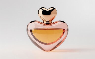 Luxury rose gold heart perfume bottle 3D mockup for Valentine's Day beauty gift, isolated.