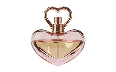 Luxury rose gold heart perfume bottle 3D mockup for Valentine's Day beauty gift, isolated.