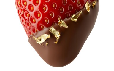 Chocolate dipped strawberry with gold leaf, 3D render isolated for Valentine's Day luxury dessert.