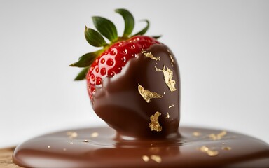 Chocolate dipped strawberry with gold leaf, 3D render isolated for Valentine's Day luxury dessert.