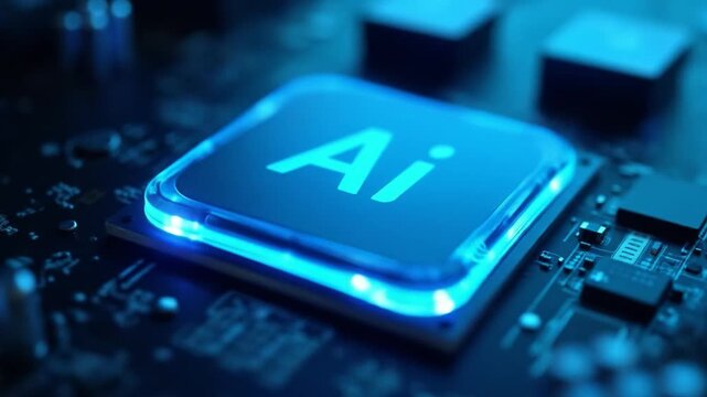 Modern AI chipset with LED, symbolizing advanced intelligence and global technological evolution