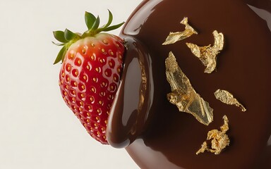 Chocolate dipped strawberry with gold leaf, 3D render isolated for Valentine's Day luxury dessert.