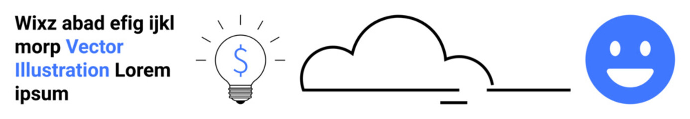 Fototapeta premium Cloud computing, financial planning, innovation, positive mindset, startup growth, technology solutions. Light bulb, dollar symbol cloud and smile icon. Cloud computing and financial planning