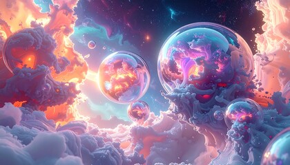 Vibrant orbs suspended in celestial atmosphere