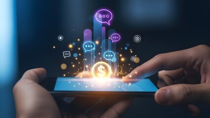 Digital communication and financial technology emerging from a smartphone screen