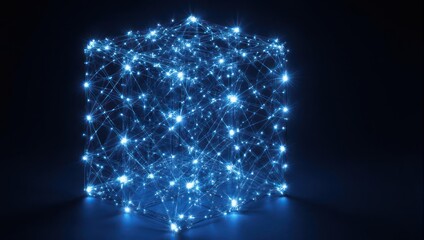 Abstract Blue Network Cube - Futuristic Technology and Interconnectedness.
