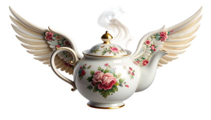 Whimsical Absurd Flying Teapot Isolated Transparent PNG AI Generated Humor Element