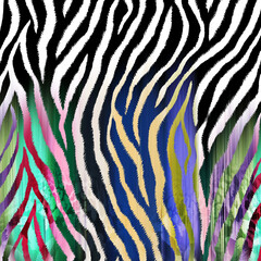 Zebra texture with colorful motion blur effects leopard texture, animal print.
